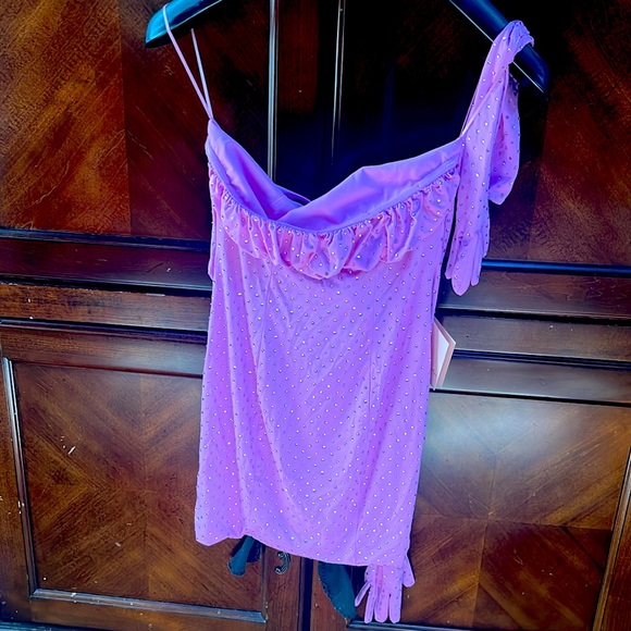 Nana Jaqueline nwt lilac gem dress with back bow and 2 gloves - Picture 3 of 12